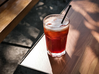 fresh strawberry mix with ice on the table. refreshing cold beverage for summer drink