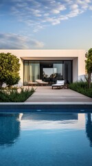 Contemporary Villa with Pool and Garden. Generative AI