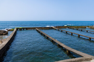 Fototapeta premium Abandon abalone breeding area over the sea in Taiwan