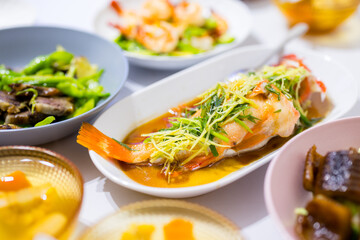 Asian family dinner at home
