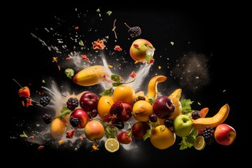 Obraz na płótnie Canvas Fruits Splash on Black Background