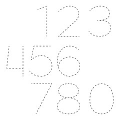 Vector numbers a line of dots from 1 to 10 for drawing, writing, training children on a white background