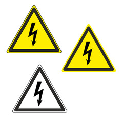 Vector triangular yellow sign icon electricity black lightning safety and danger isolated on white background