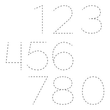 Vector numbers a line of dots from 1 to 10 for drawing, writing, training children on a white background