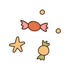 Isolated colored groovy candy sticker icon. Retro cartoon element. Contour hand drawn vector illustration.