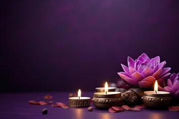 Crédence de cuisine en verre imprimé Feu Diwali is an Indian holiday, the festival of fire. Lotus flowers and diyas oil lamps. 