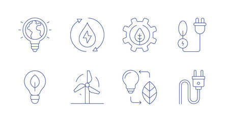 Green energy icons. Editable stroke. Containing green energy, idea, wind power, ecology, power plug.