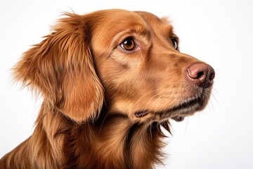 Portrait of pretty golden retriever dog isolated on white background