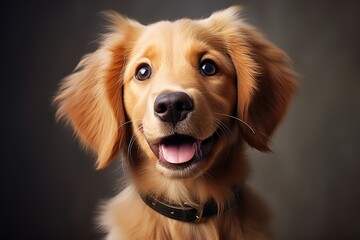Portrait of cute golden retriever puppy dog, close up