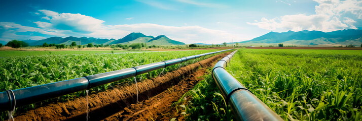 industrial pipeline carrying water for irrigation, contributing to agricultural activities. Generative AI - obrazy, fototapety, plakaty