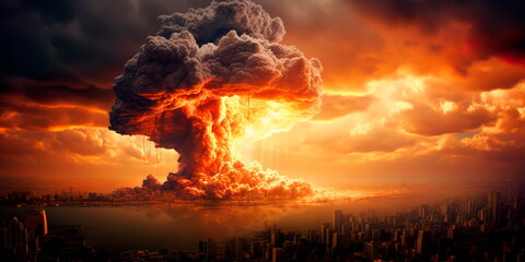 nuclear explosion and its consequences on the city , Generative AI - obrazy, fototapety, plakaty