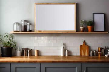 Blank picture frame mockup with copy space. Generative AI