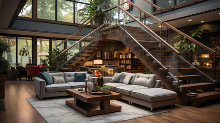 Family Room Staircase with Modern Design