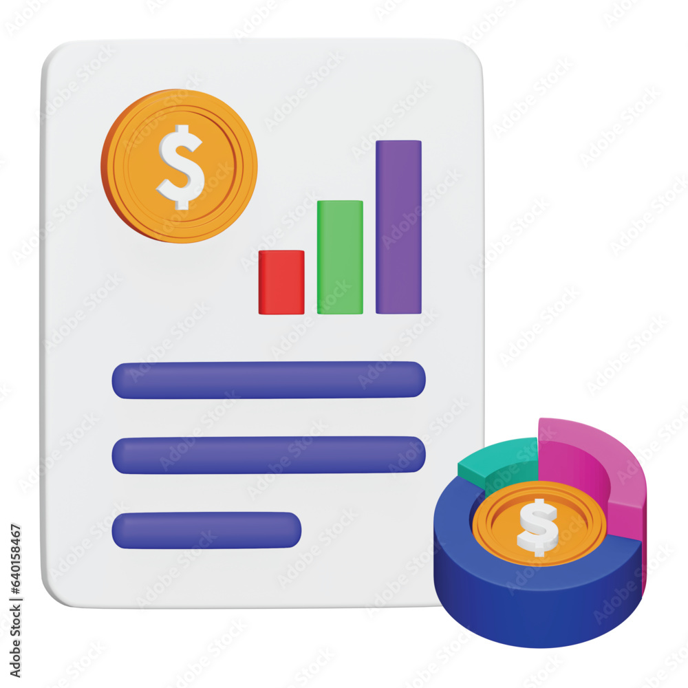 Poster accounting report 3d rendering isometric icon.