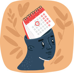 Vector illustration of Inside of human head. Tasks. Schedule. Calendar Symbol.
