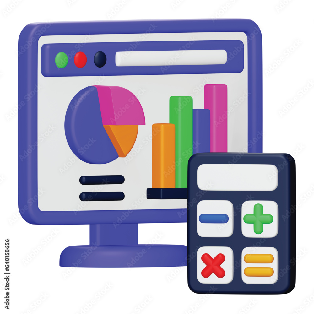 Aufkleber accounting software 3d rendering isometric icon.