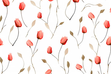 Rosebuds Seamless photo pattern in minimal style on white background