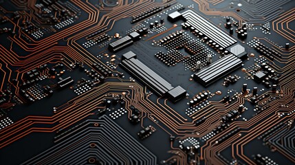 futuristic high-tech cpu, circuit board digital background, supercomputer design and microchip technology 