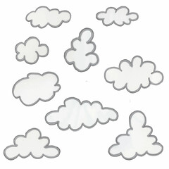 Hand drawn set of clouds. Silver marker