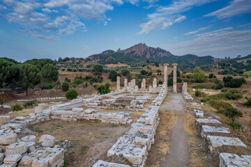 Fototapeta na wymiar The Temple of Artemis at Sardis, the fourth largest temple of the Ionic order in the world, is an ancient temple on the western slopes of the acropolis, below Mount Tmolos.