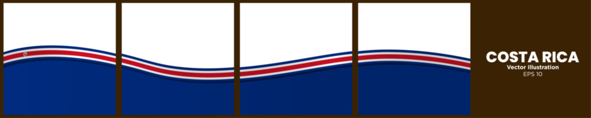 Set of Continuous Costa Rica Flag Template Frames. Set of carousel Costa Rican Ribbon Flag card layout templates. Social Media template with flag of Costa Rica. Vector Illustration.
