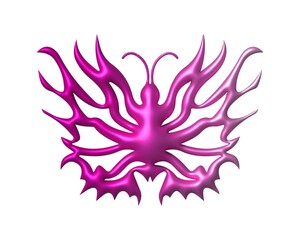 3d chrome metal of y2k butterfly icon. Flame butterfly burn form