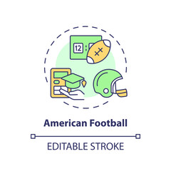 2D editable american football thin line icon concept, isolated vector, multicolor illustration representing athletic scholarship.