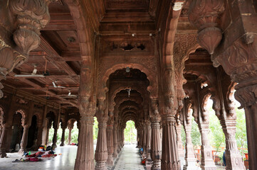 INDIA, MADHYA PRADESH, INDORE, June 2023, Carved pillars inside the Krishnapura Chhatris, also known as the Krishna Pura Chhatris, built in the mid 19th century