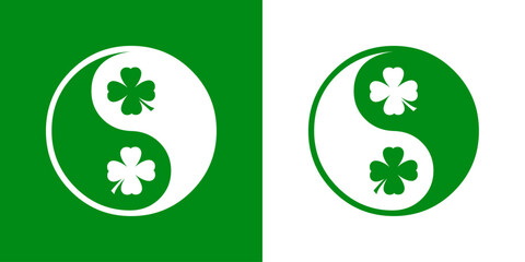 Día de San Patricio. Logo con símbolo yin yang con silueta de treboles