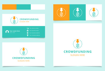Crowdfunding logo design with editable slogan. Branding book and business card template.