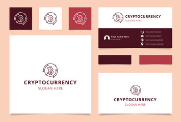Cryptocurrency logo design with editable slogan. Branding book and business card template.