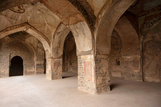 Interiors of Nahar Jharokha, situated in the fort, built by Sultan Ghiyasuddin Khilji, Mandu, Madhya Pradesh, India