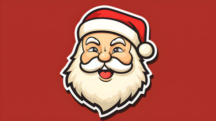 Santa Claus Face Sticker On Red Background