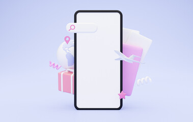 3D illustration with big phone with white empty screen
