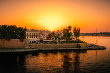 Old Taranto on the sea at sunset