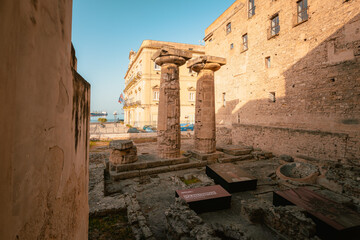 The surviving columns of the Doric Temple, a famous attraction of Taranto