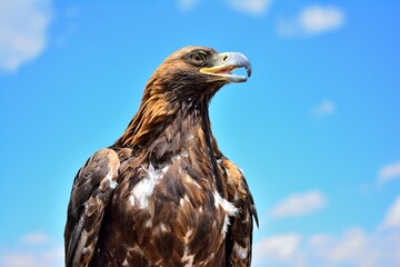 Golden eagle on the blue sky