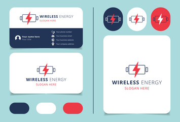 Wireless energy logo design with editable slogan. Branding book and business card template.