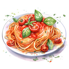 トマトスパゲッティの水彩イラスト
