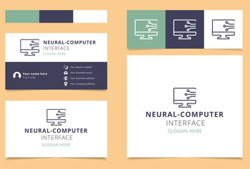 Neural computer logo design with editable slogan. Branding book and business card template.