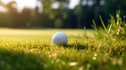 golf ball on the green grass. 