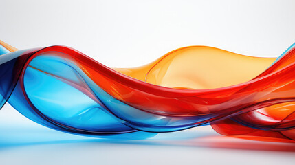 Naklejka premium 3D Abstract wavy glass with blue and orange color isolated white background