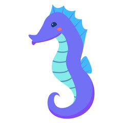 Cute cartoon seahorse. Character hand drawn illustration ocean animal.Sea creatures.Sea animal.Line art vector illustration.Isolated on white background.Marine underwater life.