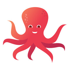 Smiling octopus.Sea creatures .Sea life.Cute octopus cartoon.Aquatic fauna. Animal illustration for zoo ad.Children book illustrating.Sea mollusk.Isolated on white background.Vector flat illustration.