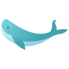 Hand drawn cartoon blue whale. Cute whale sea life.Cachalot marine life.Isolated on white background.Vector flat illustration.Underwater fish.Sperm whale marine mammal.