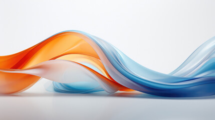 3D Abstract wavy glass with blue and orange color isolated white background
