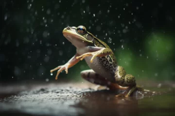 Poster a frog is hopping in the rain © imur