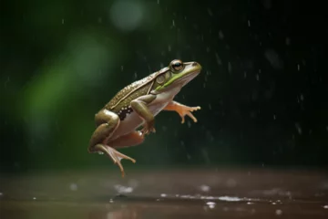 Foto op Aluminium a frog is hopping in the rain © imur