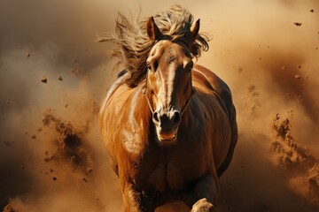 Dust and Hooves: Capturing the Thrilling Spectacle as a Powerful Horse Charges Through the Earthy Trail
