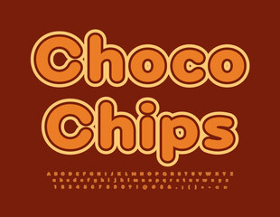 Vector creative advertisement Choco Chips. Bright Artistic Font. Modern Alphabet Letters, Numbers and Symbols